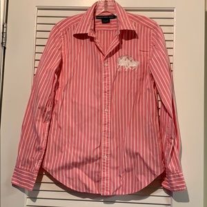 🌷 Ralph Lauren Pink Striped Polo Button Up Blouse